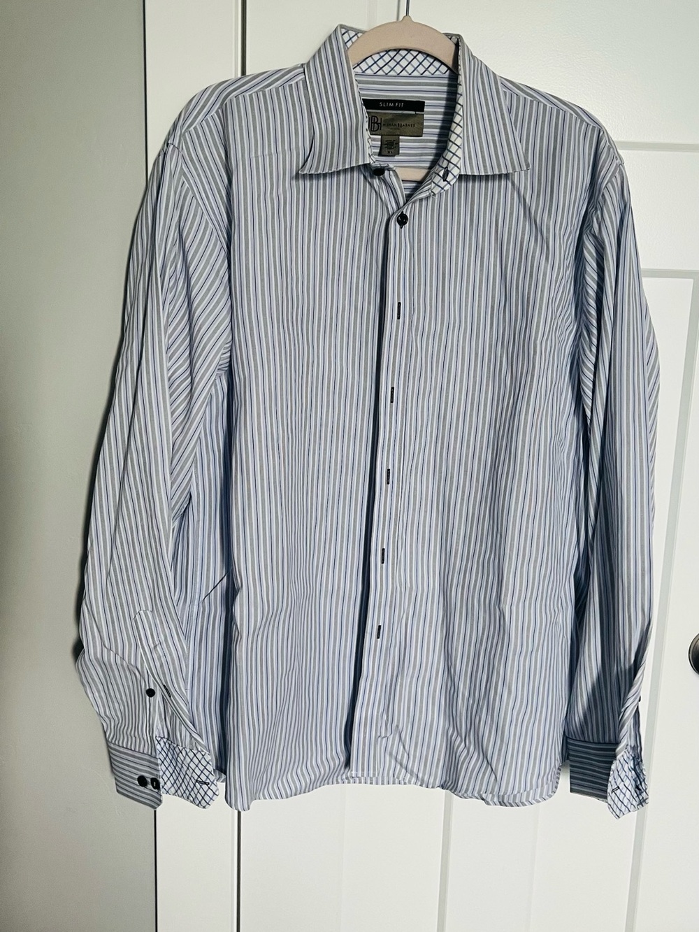 Bar III Light Blue and White Vertical Stripe Dress Shirt